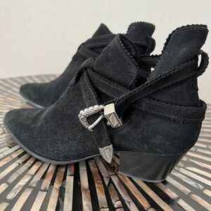 Sandro Black Suede Ankle Boots with Buckle Detail